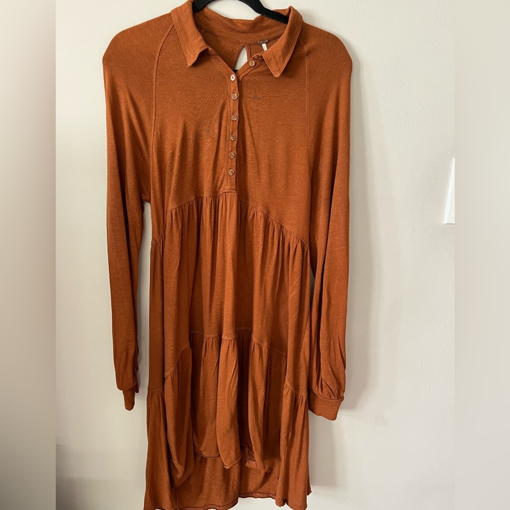 Free People burnt orange tiered midi dress sz medium